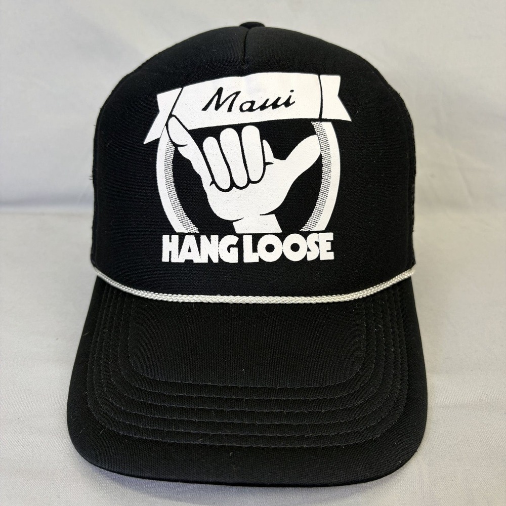 Maui Trucker Hat Hang Loose Mens OS Black Mesh Snapback Surf Cap